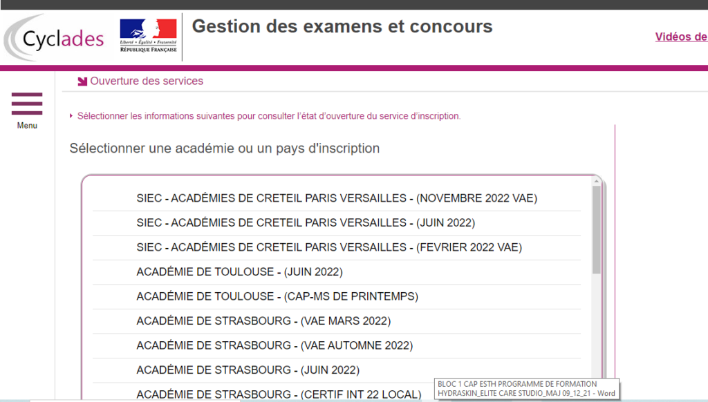 4 : Sélection de mon académie